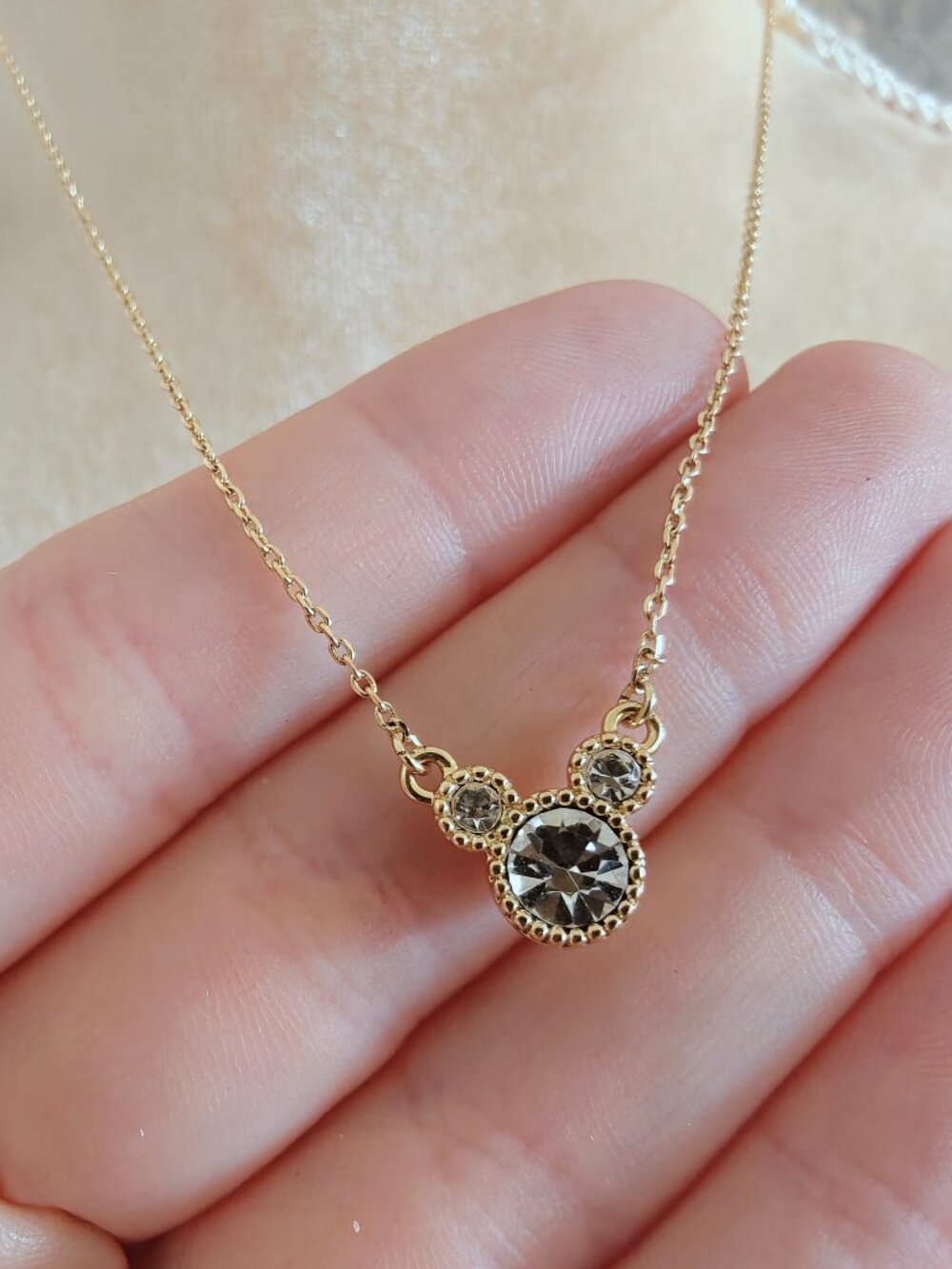 Disney Mickey Mouse Sparkly Clear Swarovski Crystal Dainty Necklace